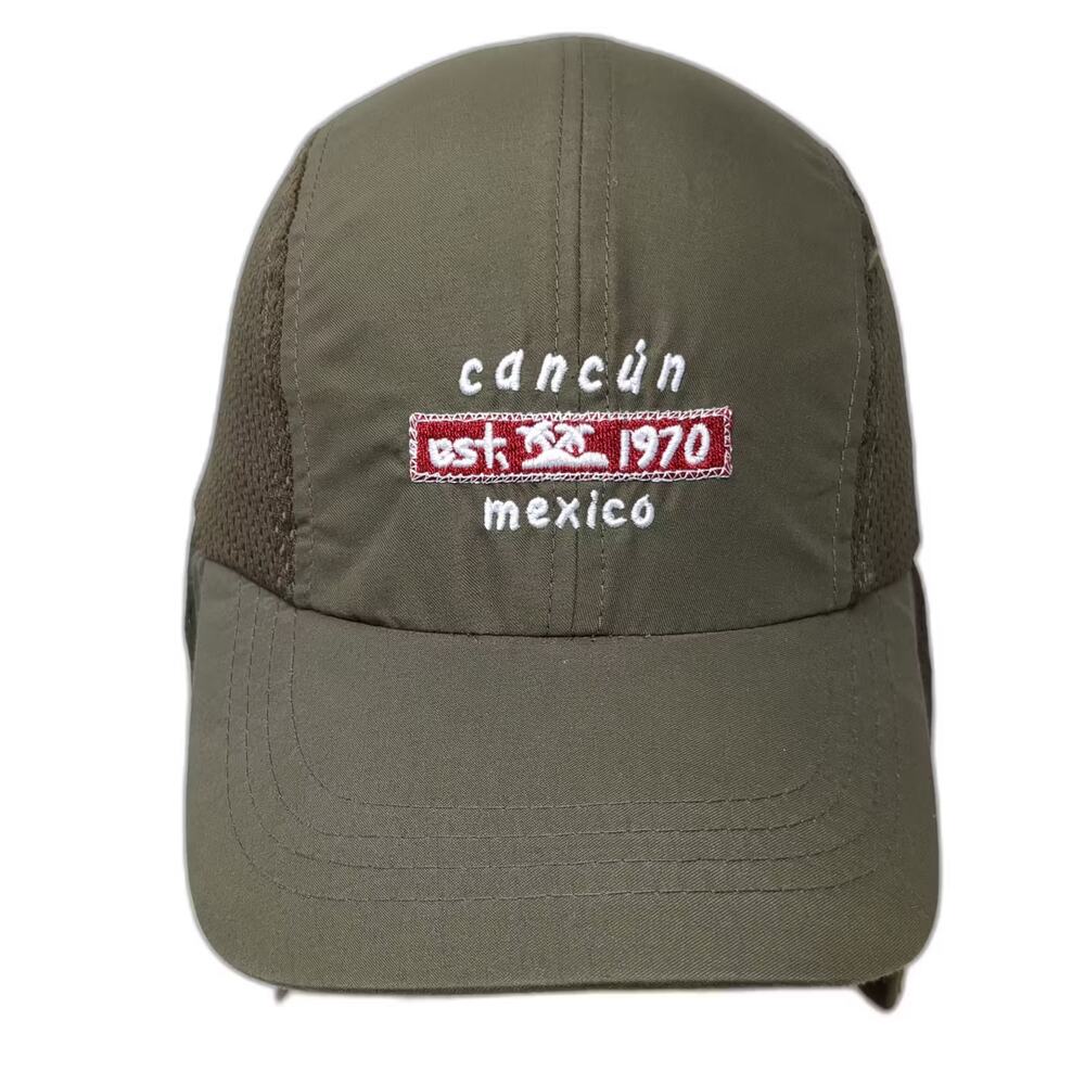 Caribbean Side Cancun Mexico Hat Green One Size Baseball Cap Mesh Sun Neck Flap